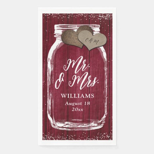 Rustic Burgundy Mason Jar Wood Mr & Mrs Wedding Serviette (Vorderseite)