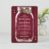Rustic Burgundy Mason Jar Wood Wedding Einladung (Stehend Vorderseite)