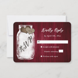 Rustic Burgundy Mason Jar Wood Wedding RSVP Card