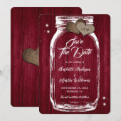 Rustic Burgundy Mason Jar Wood Wedding Save The Date (Vorne/Hinten)