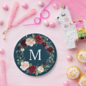 Rustic Burgundy Monogram Brautparty Paper Plate Pappteller (Party)