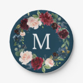 Rustic Burgundy Monogram Brautparty Paper Plate Pappteller (Vorderseite)