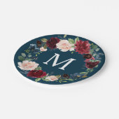 Rustic Burgundy Monogram Brautparty Paper Plate Pappteller (Schrägansicht)