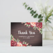Rustic Burgundy Peach Floral Wedding Vielen Dank Postkarte (Stehend Vorderseite)