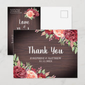 Rustic Burgundy Peach Floral Wedding Vielen Dank Postkarte (Vorne/Hinten)