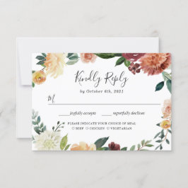 Rustic Burgundy Peach Orange Floral Wedding RSVP Karte