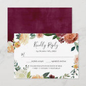 Rustic Burgundy Peach Orange Floral Wedding RSVP Karte (Vorne/Hinten)