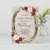 Rustic Burgundy Peony Floral Wedding Einladung (Stehend Vorderseite)