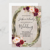 Rustic Burgundy Peony Floral Wedding Einladung (Vorne/Hinten)