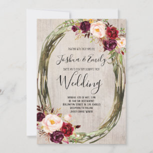 Rustic Burgundy Peony Floral Wedding Einladung
