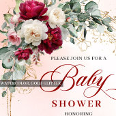 Rustic Burgundy Peony Gold Baby Shower Invite Einladung