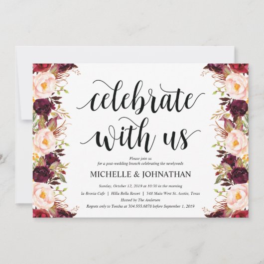 Rustic Burgundy Post Wedding Einladungskarten (Vorderseite)