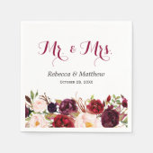 Rustic Burgundy Red Floral Mr. and Mrs. Wedding Serviette (Vorderseite)