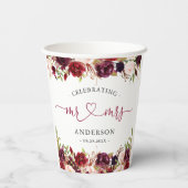 Rustic Burgundy Red Floral Mr. Script Wedding Pappbecher (Rückseite)