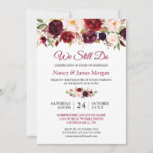 Rustic Burgundy Red Floral Wedding Vow Erneuerung Einladung (Vorderseite)