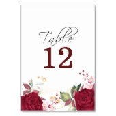 Rustic Burgundy Red Rose Floral Wedd  Table Number Tischnummer (Rückseite)