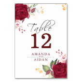Rustic Burgundy Red Rose Floral Wedd  Table Number Tischnummer (Vorderseite)