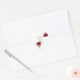 Rustic Burgundy Red Rose Floral Wedding Runder Aufkleber