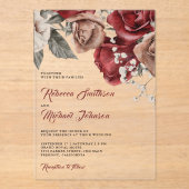 Rustic Burgundy Roses Wedding Acryleinladungen (Vorderseite)