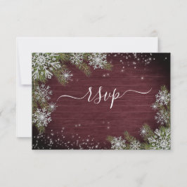 Rustic Burgundy Silver Winter Wood Wedding RSVP