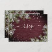 Rustic Burgundy Silver Winter Wood Wedding RSVP (Vorne/Hinten)
