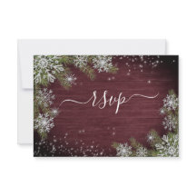 Rustic Burgundy Silver Winter Wood Wedding RSVP