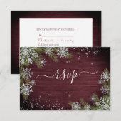 Rustic Burgundy Silver Winter Wood Wedding RSVP Karte (Vorne/Hinten)