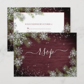 Rustic Burgundy Silver Winter Wood Wedding RSVP Karte (Vorne/Hinten)
