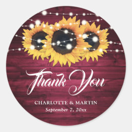 Rustic Burgundy Sonnenblume Danke Gastgeschenk Hoc Runder Aufkleber