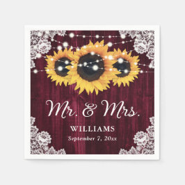 Rustic Burgundy Sonnenblume Mr. and Mrs. Wedding Serviette