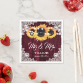 Rustic Burgundy Sonnenblume Mr. and Mrs. Wedding Serviette (Beispiel)