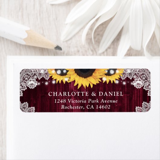 Rustic Burgundy Sunflower Return Address Labels (Insitu)
