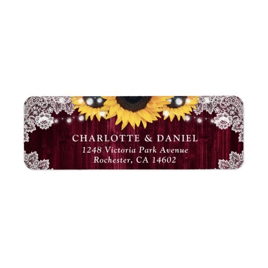 Rustic Burgundy Sunflower Return Address Labels (Vorne)