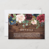 Rustic Burgundy Wedding Details Enclosure Card RSVP Karte (Vorderseite)