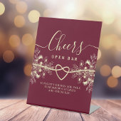 Rustic Burgundy Wedding Open Bar Pedestal Schild