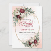 Rustic Burgundy & White Flowers Gold Bridal Shower Einladung (Vorderseite)