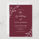 Rustic Burgundy Wildblume Boho Wedding Einladung (Vorderseite)
