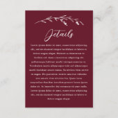 Rustic Burgundy Wildflower Wedding Details Begleitkarte (Vorderseite)