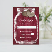 Rustic Burgundy Wood Mason Jar Hearts Wedding RSVP (Stehend Vorderseite)