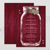 Rustic Burgundy Wood Mason Jar Hochzeitseinladunge Einladung (Vorne/Hinten)