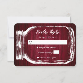 Rustic Burgundy Wood Mason Jar Wedding RSVP Card