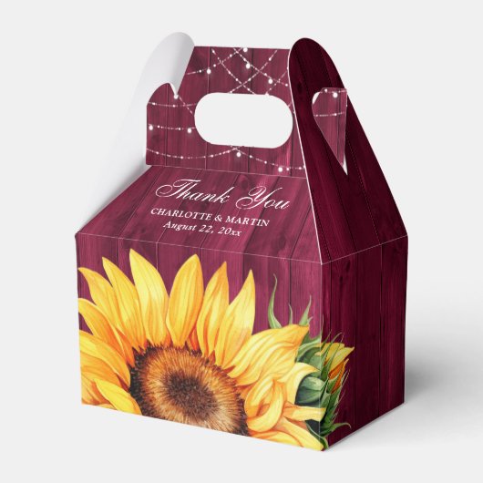 Rustic Burgundy Wood Sunflower Floral Monogram Geschenkschachtel (Vorderseite)