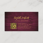 Rustic Burgundy Wood Sunflower QR Code Visitenkarte (Rückseite)