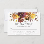 Rustic Burgundy Yellow Floral Wedding RSVP Card (Vorderseite)