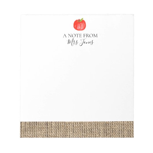 Rustic burlap apple teachers gift notepad notizblock (Vorderseite)