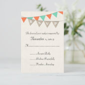 Rustic Burlap Aquamarin Orange Pennant Wedding RSV RSVP Karte (Stehend Vorderseite)