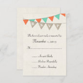 Rustic Burlap Aquamarin Orange Pennant Wedding RSV RSVP Karte (Vorne/Hinten)