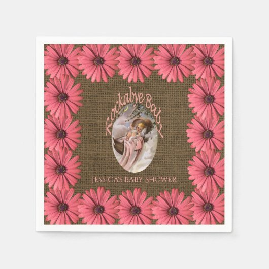Rustic Burlap Baby Dusche | Blumenrosa Brown Serviette (Vorderseite)