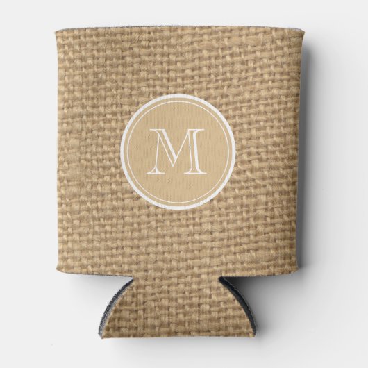 Rustic Burlap Background Monogram Dosenkühler (Vorderseite)