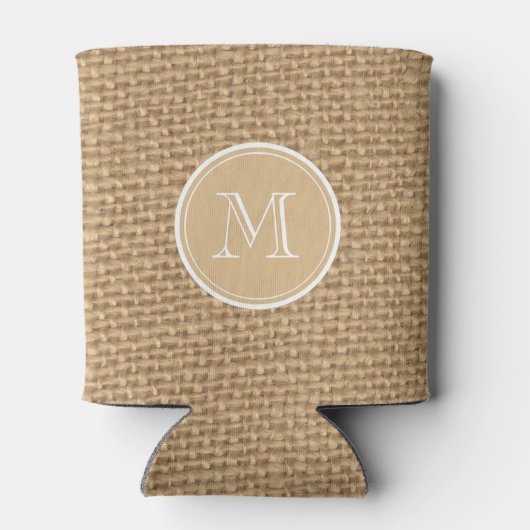 Rustic Burlap Background Monogram Dosenkühler (Rückseite)